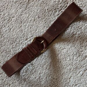 Vintage Cognac Wide Leather Belt with Snakeskin Pattern & Brass & leather Buckle